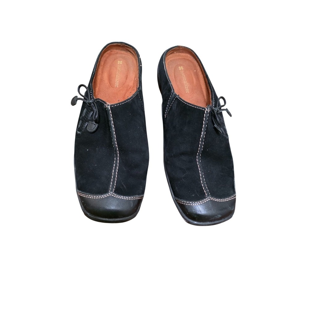 Naturalizer Black Suede Slip-On Mules With Leather Accents & Stitching Size 8